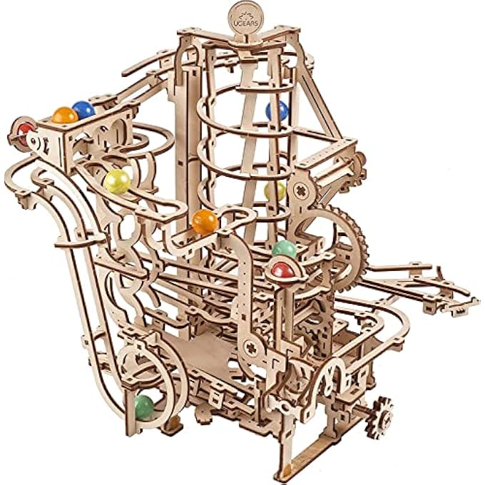 MARBLE RUN SPIRAL HOIST - FOURTH WOOD MARBLE TRACK 3D PUZZLE MODEL KIT WITH COLORED GLASS MARBLES - 3D PUZZLES FOR ADULTS AND KIDS FOR SELF-ASSEMBLY - CREATIVE GIFT WOODEN PUZZLE MODEL KITS - Image 1